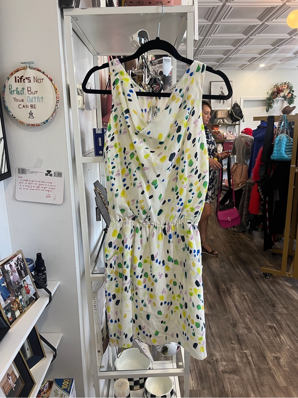 Axara White Sleeveless Printed Mini Dress with Multicolor Dot Print